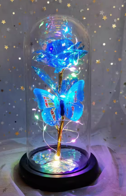 Синяя Роза на деревянной подставке в стеклянной колбе с LED подсветкой Rose of Love на батарейках - Фото 2 Синяя Роза на деревянной подставке в стеклянной колбе с LED подсветкой Rose of Love на батарейках - изображение 2