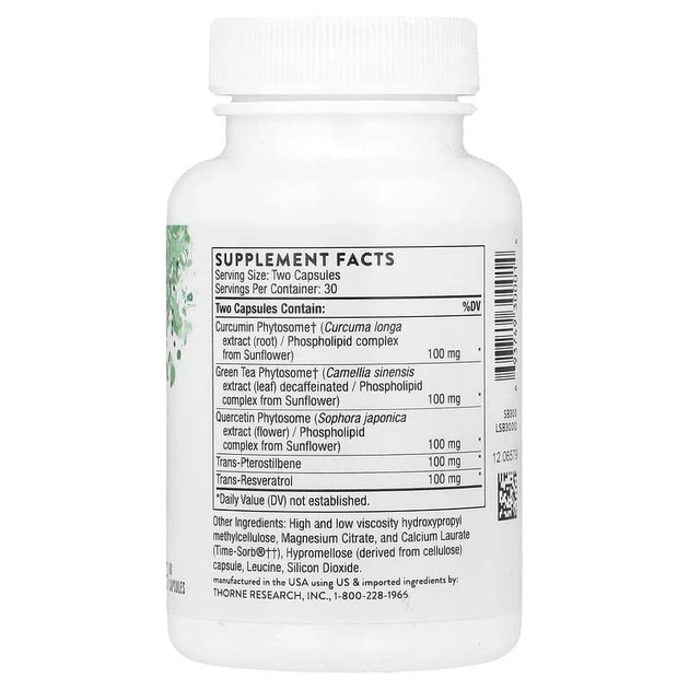Поліресвератрол із кверцетином і куркуміном Thorne Research PolyResveratrol-SR, 60 капсул - зображення 2