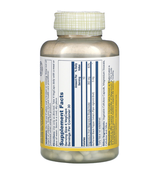 Магний глицинат Magnesium Glycinate 350 мг Solaray 120 капсул - изображение 2