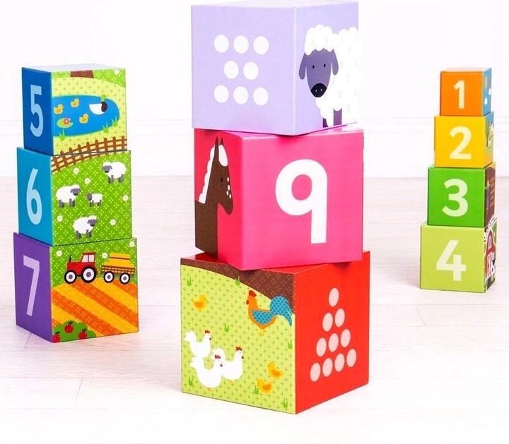 Іграшка Bigjigs Toys Кубики-піраміда: ферма та навчання рахуванню 10 елементів 2999865 (691621726969) - зображення 4