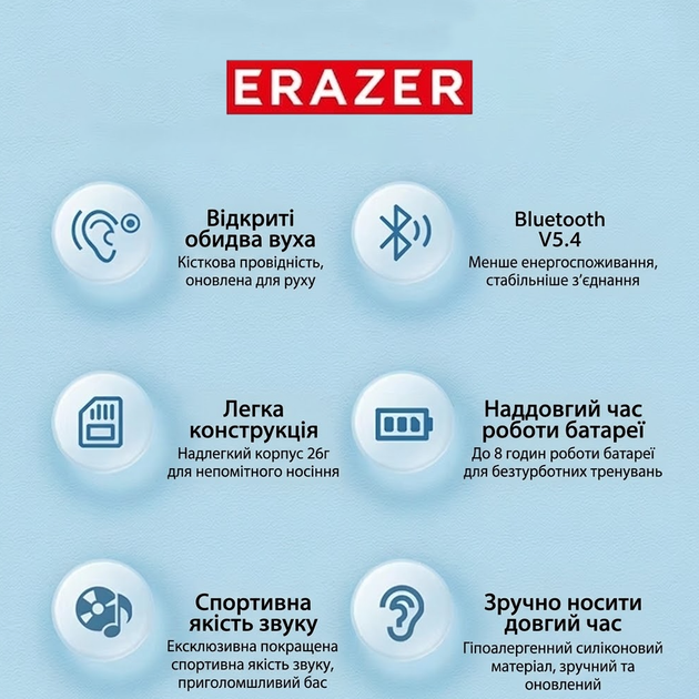 Бездротові спортивні навушники з кістковою провідністю Lenovo Erazer XF22, бездротова Bluetooth гарнітура із вбудованим мікрофоном Black-Grey - зображення 5