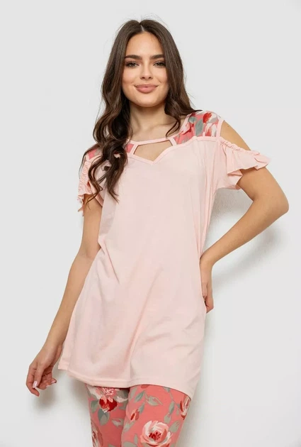 Жіноча піжама з принтом, колір персиковий, бавовна 243R1602-003 розмір 3XL - Фото 5 Жіноча піжама з принтом, колір персиковий, бавовна 243R1602-003 розмір 3XL - зображення 5