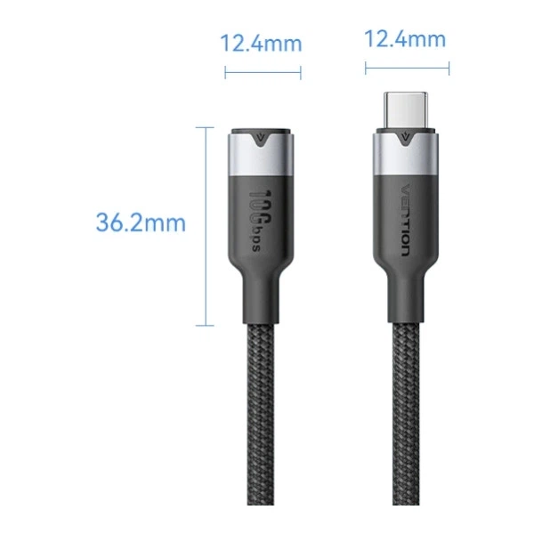 Кабель подовжувач Vention TRFBF USB 3.2 Gen2 Type-C M-F 1м 100W 10Gbps 4K 60Hz Black - зображення 2