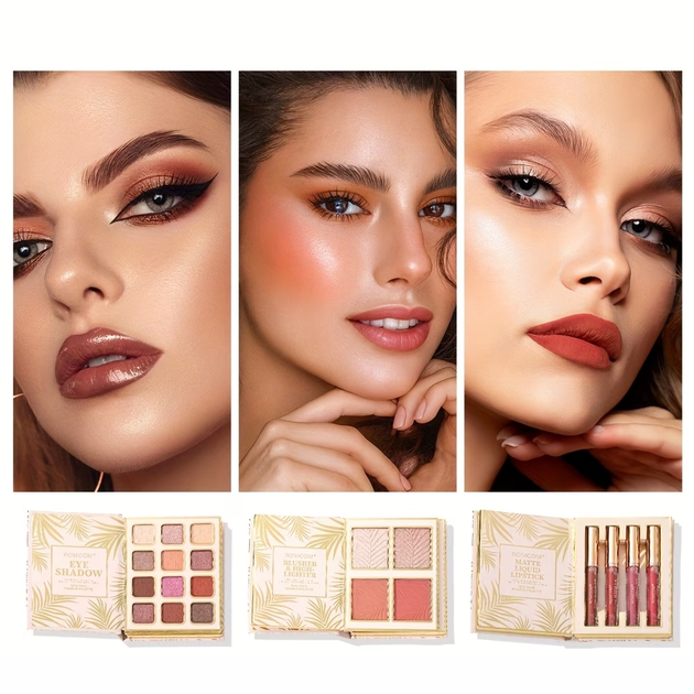 Набір косметики Romcom Mini Face Makeup Palette палетка книга тіні, рум'яна, хайлайтер та помади - зображення 6