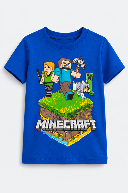 Детская футболка для мальчика Minecraft с принтом, хлопковая, 98 Синяя - Фото 1 Детская футболка для мальчика Minecraft с принтом, хлопковая, 98 Синяя - изображение 1