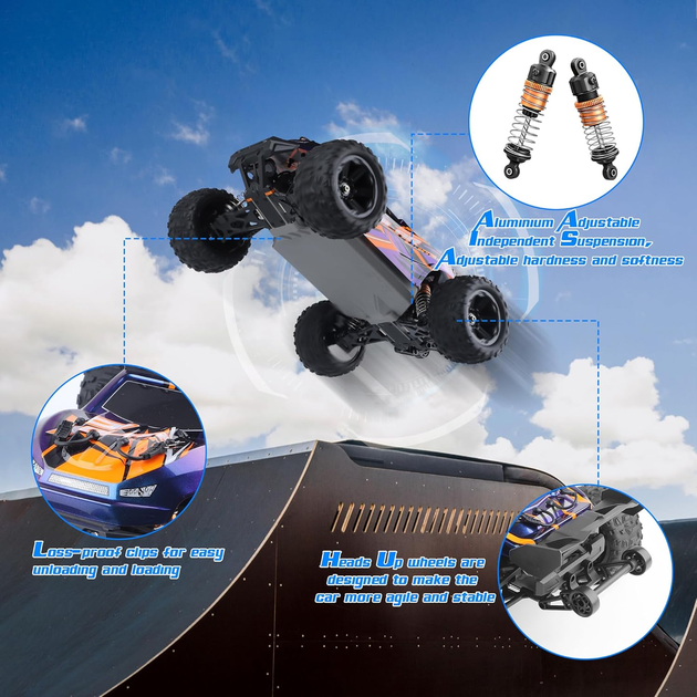 Радиоуправляемая машинка Монстр Трак HS14321–HS14324 1:14 4WD на пульте управления до 40 км/ч, RC внедорожник, металлическая трансмиссия, IPX4 - изображение 5