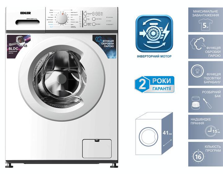 Стиральная машина узкая Edler EWF5014SSIP - изображение 2
