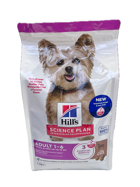 Сухий корм для собак Hill's Science Plan Adult Small & Mini (ягня та рис) 1.5 кг - Фото 1 Сухий корм для собак Hill's Science Plan Adult Small & Mini (ягня та рис) 1.5 кг - зображення 1