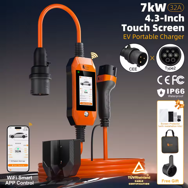 Зарядка для електромобіля Feyree 7кВт 32A, Type2 - Lion EV-Ultra, Wi-Fi Orange - зображення 2