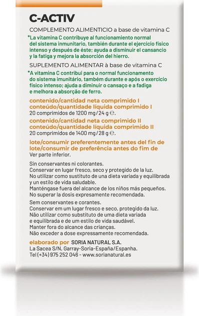 Дієтична добавка Soria Natural C-Activ 20 + 20 таблеток (8422947112004) - зображення 2