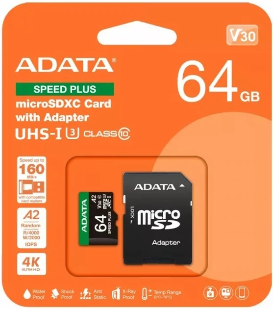 Karta pamięci microSD Adata Speed Plus 64GB z adapterem SD (UD64GUI3V30A2SP-RA1) - obraz 3