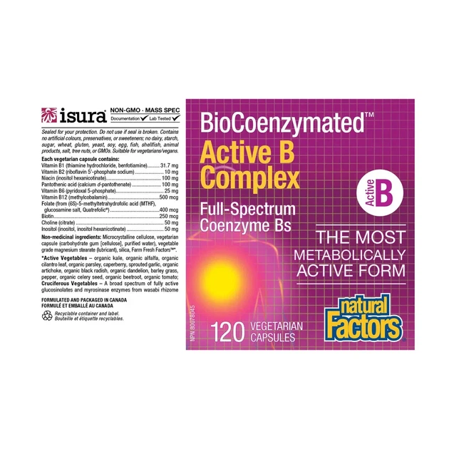 Вітамін В комплекс активний коензимний BioCoenzymated Active B Complex Natural Factors, 120 капсул - зображення 4