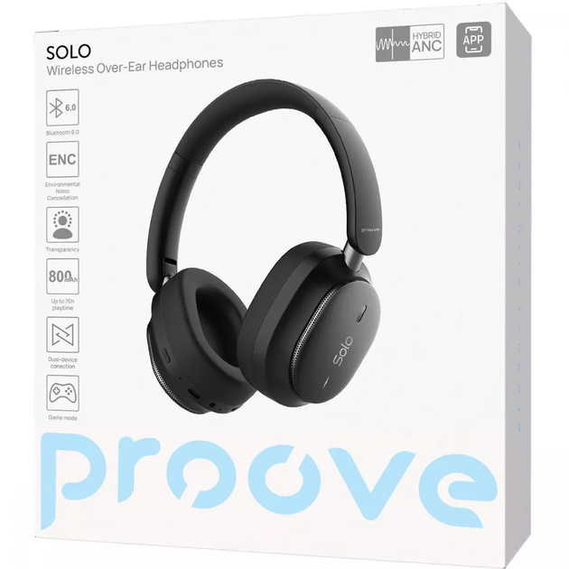 Бездротові навушники Proove Solo Black Bluetooth 6.0 ANC 800 мАг з додатком APP (HPSL0001AP01) - зображення 5