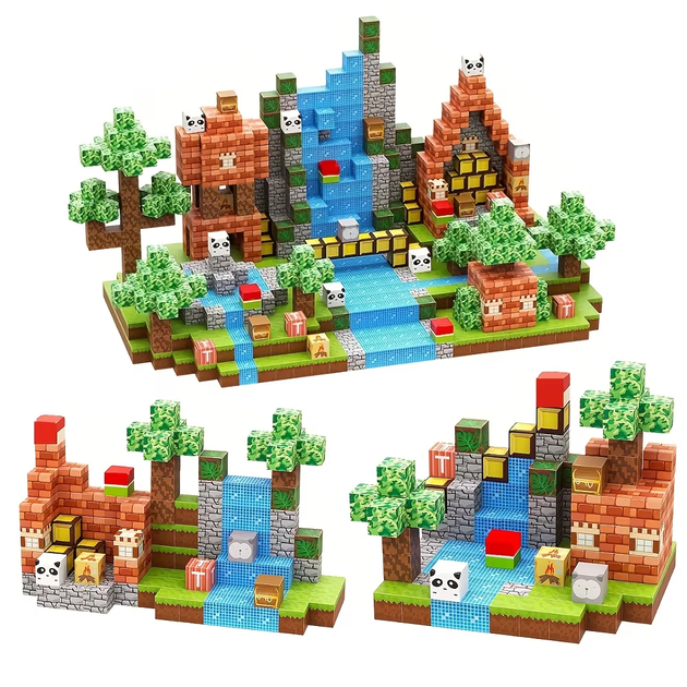 Магнитный конструктор Minecraft из 150 блоков с сюжетом Лес и панды, набор Minecraft для детей из 150 кубиков, развивающая игрушка в подарок - изображение 3