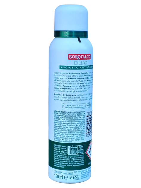 Дезодорант для тіла спрей без солей алюмінію BOROTALCO deo spr 150 ml puro - Фото 2 Дезодорант для тіла спрей без солей алюмінію BOROTALCO deo spr 150 ml puro - изображение 2