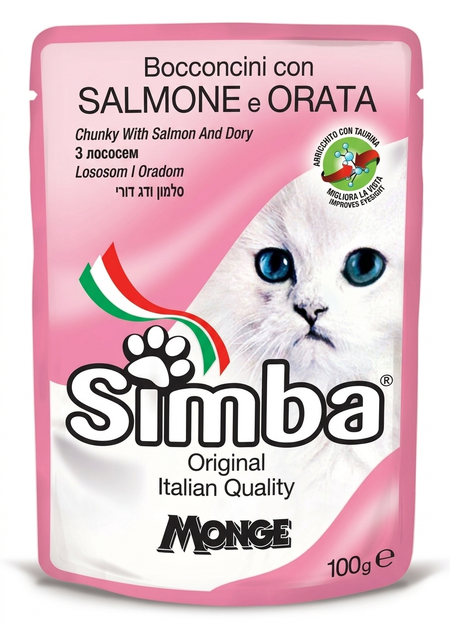 Консервированный корм Simba Cat Wet with Salmon and Dory Fish - Кусочки в соусе с лососем и рыбой Дори для кошек всех пород 100 г (70009379) - Фото 1 Консервированный корм Simba Cat Wet with Salmon and Dory Fish - Кусочки в соусе с лососем и рыбой Дори для кошек всех пород 100 г (70009379) - изображение 1