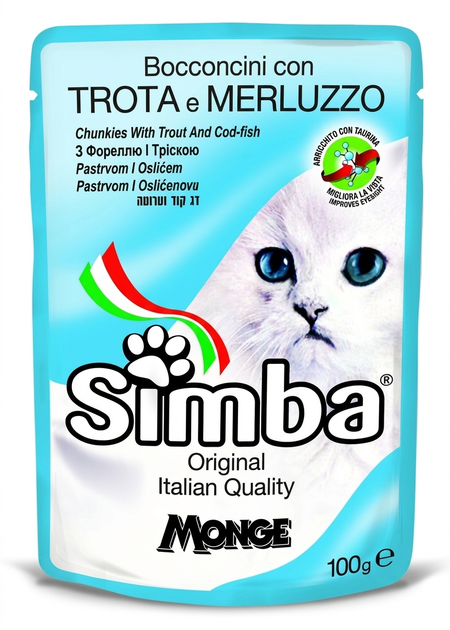 Консервований корм Simba Cat Wet with Trout and Cod - Шматочки в соусі з фореллю і тріскою для кішок всіх порід 100 г (70009362) - Фото 1 Консервований корм Simba Cat Wet with Trout and Cod - Шматочки в соусі з фореллю і тріскою для кішок всіх порід 100 г (70009362) - зображення 1