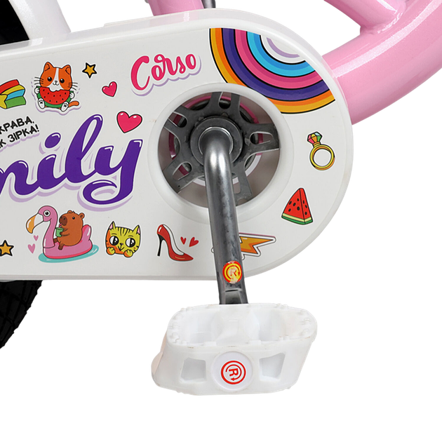 Велосипед Corso Emily 12 дюймов 2-х колесный для детей 3-4 года рост: 80-100 см с ручным и ножным тормозом, корзинкой и дополнительными колесами для девочки розовый - изображение 11