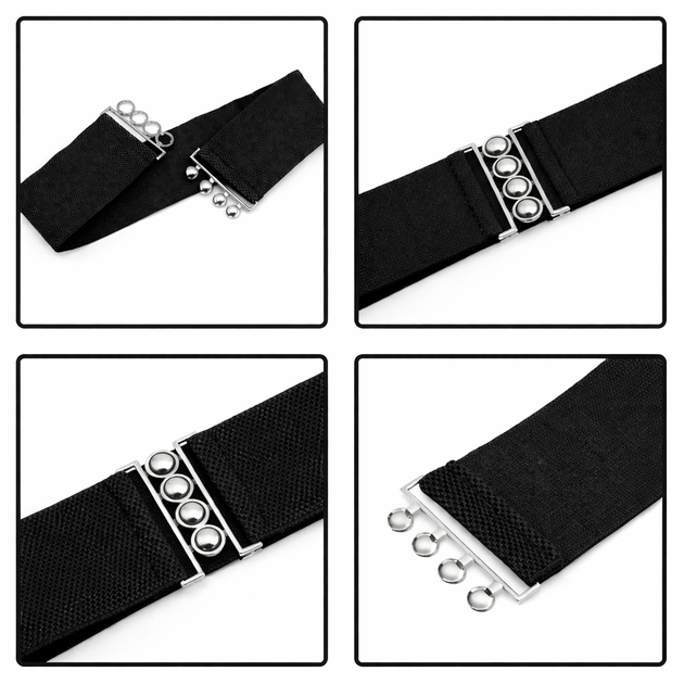 Широкий пояс срібляста пряжка 6 см, чорний, 85 см (L) - Фото 3 Широкий пояс срібляста пряжка 6 см, чорний, 85 см (L) - зображення 3