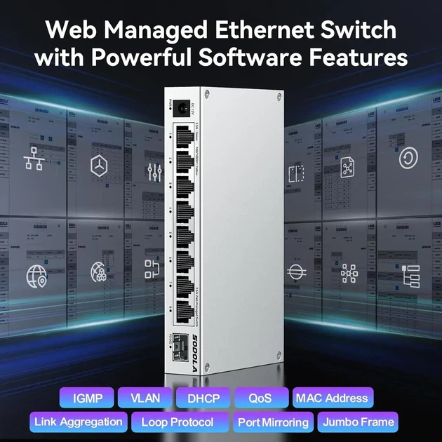 Керований мережевий комутатор SODOLA SL902-SWTGW218AS (8×2.5G RJ45, 1×10G SFP, Web Managed) - изображение 3