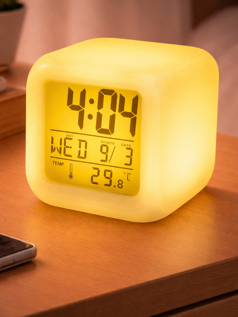 Годинник будильник хамелеон UFT Clock kub з термометром 10х10х10 см (clockkub) - зображення 8