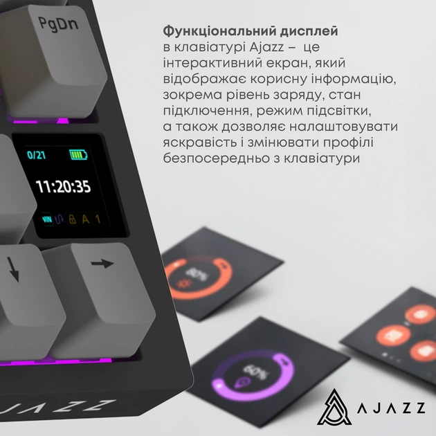 Бездротова механічна клавіатура Ajazz AK820 PRO 75% Flying Fish Switch Black RGB (AK820PRO-FF-BGY) - изображение 9