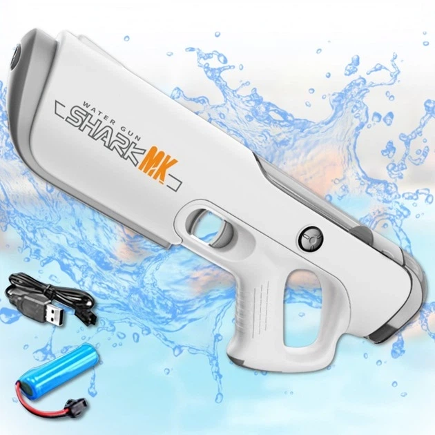 Водный пистолет электрический MHZ Shark 39 см. Бластер аккумуляторный с автоматическим набором воды, USB заряд - изображение 6