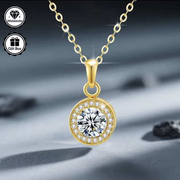 Колье с муассанитом 1CT: цепочка и кулон с искусственным бриллиантом - муассанит, подвеска в позолоте цвет лимонное золото - Фото 7 Колье с муассанитом 1CT: цепочка и кулон с искусственным бриллиантом - муассанит, подвеска в позолоте цвет лимонное золото - изображение 7