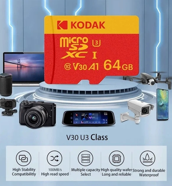 Високошвидкісна карта пам'яті Kodak micro SD/TF 64Гб з адаптером червона - Фото 3 Високошвидкісна карта пам'яті Kodak micro SD/TF 64Гб з адаптером червона - изображение 3