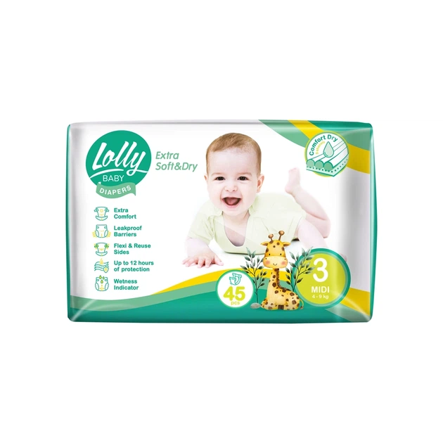 Подгузники Lolly Soft Midi 3 4-9 кг 45 шт (4820174981259) - Фото 1 Подгузники Lolly Soft Midi 3 4-9 кг 45 шт (4820174981259) - изображение 1