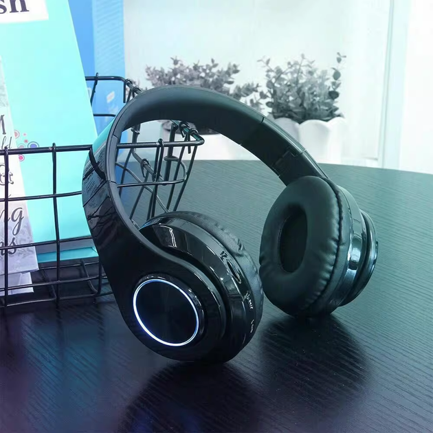 Бездротові навушники B39 з мікрофоном Bluetooth, гарнітура накладна з RGB-підсвічуванням + підтримка microSD, Black - зображення 8