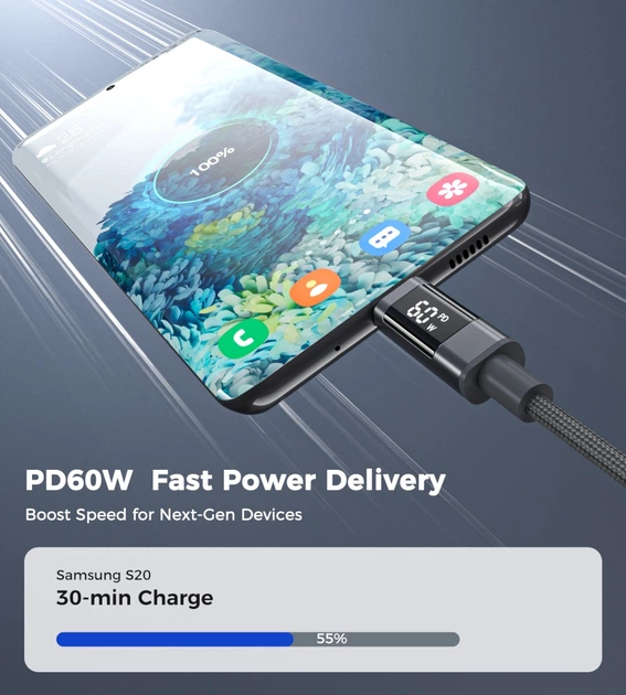 Kabel CHOETECH PD60 W USB-C 1.2 m (XCC-1068-GY) - Zdjęcie 4 Kabel CHOETECH PD60 W USB-C 1.2 m (XCC-1068-GY) - obraz 4
