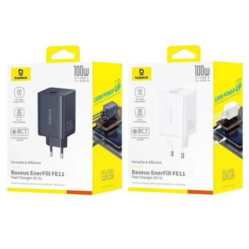 Сітчасте зарядне пристрій Baseus EnerFill FE11 Fast Charger 2C+U 100W EU білий P10182102213-00 - зображення 2