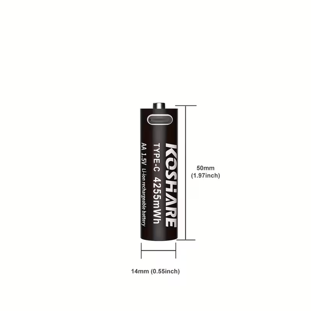 Літій-іонний акумулятор KOSHARE AA (Type-C): 4255 mWh, стабільна напруга 1.5V, 1500 циклів, швидка зарядка 2 год. - изображение 7