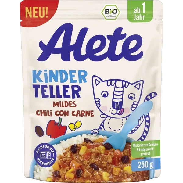 Alete Kinderteller Chili con Carne, с 1 года, органическое, без соли, 250 г - Фото 1 Alete Kinderteller Chili con Carne, с 1 года, органическое, без соли, 250 г - изображение 1