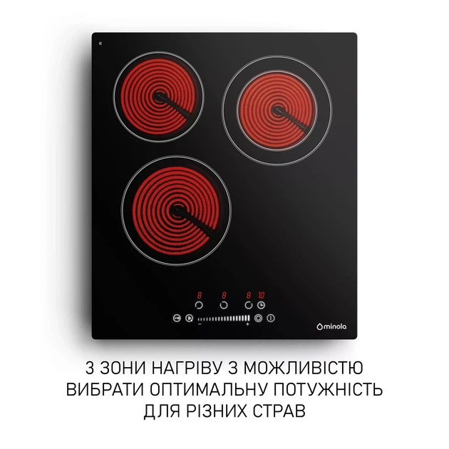 Варочная поверхность Minola MHS 4274 TBL, черная электрическая стеклокерамическая компактная рабочая поверхность на 3 конфорки Hi- - изображение 3