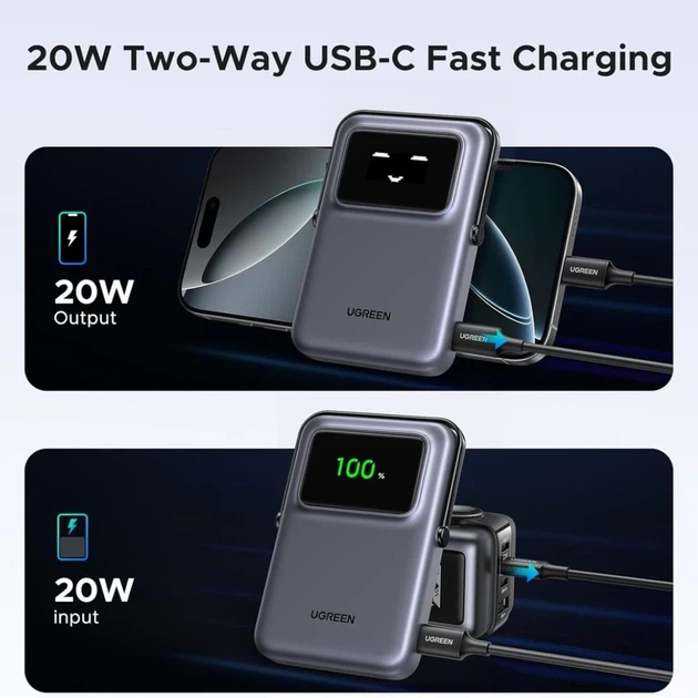 Портативное зарядное устройство Ugreen UNO PB572 10000mAh 20W Qi Grey with MagSafe (45694187624327327) - изображение 3