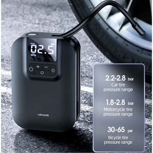Автомобильный насос Usams ZB215 Mini Car Air Pump 5000mAh Black (CQBZB21501) - изображение 2
