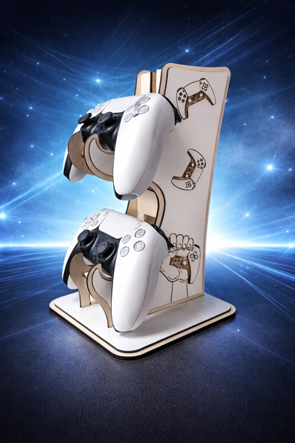Дерев'яний тримач для геймпада PS5/підставка для джойстика PlayStation DualSense та навушники 15х15х26.5 см Білий/Коричневий - Фото 7 Дерев'яний тримач для геймпада PS5/підставка для джойстика PlayStation DualSense та навушники 15х15х26.5 см Білий/Коричневий - зображення 7