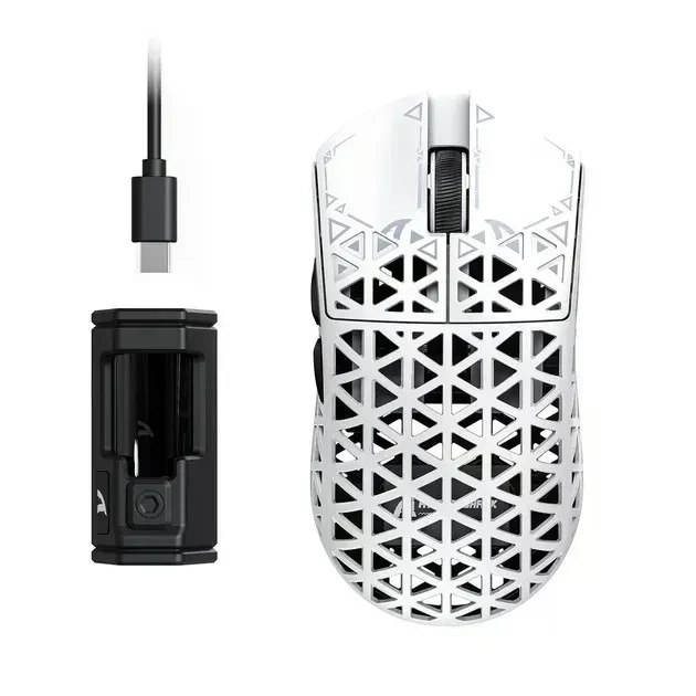 Игровая безповодная мышка Attack Shark R5 Ultra White, сесснсор PAW3950 MAX, (2,4\Bluetooth\USB), 42000 DPI, 8000 Ггц, 39 г. - изображение 3