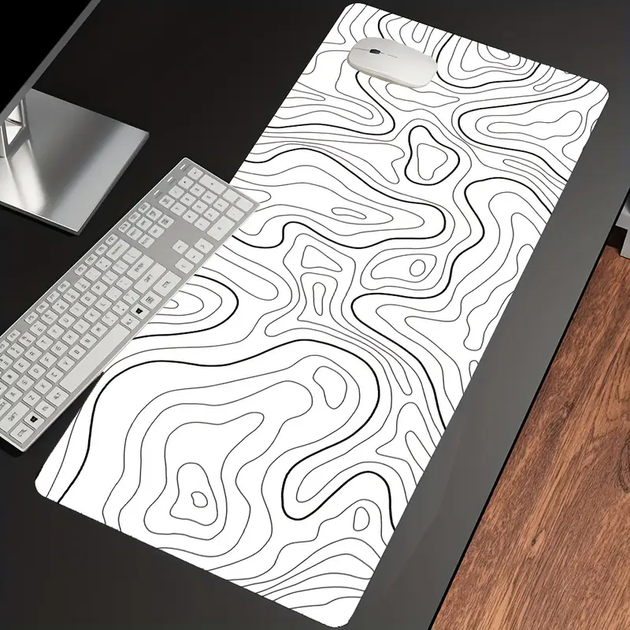 Килимок для миші 900х400х2 мм. White Contour, белый с линиями, из ткани и резины, Control-поверхность, прошитые края - изображение 3