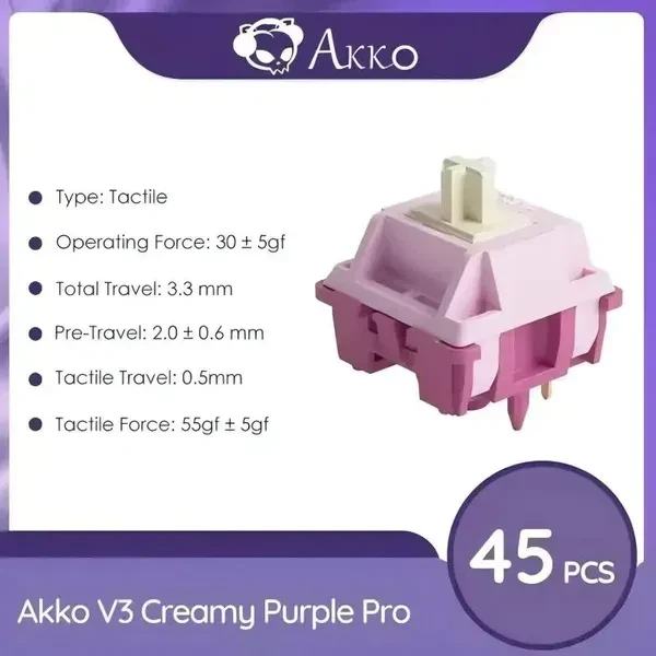 Набор механических переключателей Akko V3 Creamy Purple Pro 45 шт набор из 45 шт. кромовых тактильных свечей для механических клав - изображение 2