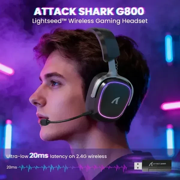 Бездротові ігрові навушники Attack Shark G800 Black Геймерська гарнітура з мікрофоном та 2.4 ГГц / Bluetooth - зображення 3