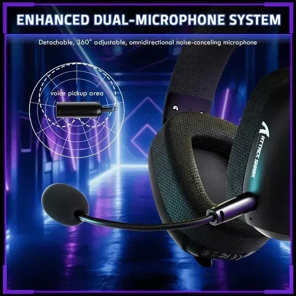 Беспроводные игровые наушники Attack Shark L80 Pro Black Геймерская гарнитура с микрофоном и 2.4 ГГц / Bluetooth - Фото 6 Беспроводные игровые наушники Attack Shark L80 Pro Black Геймерская гарнитура с микрофоном и 2.4 ГГц / Bluetooth - изображение 6