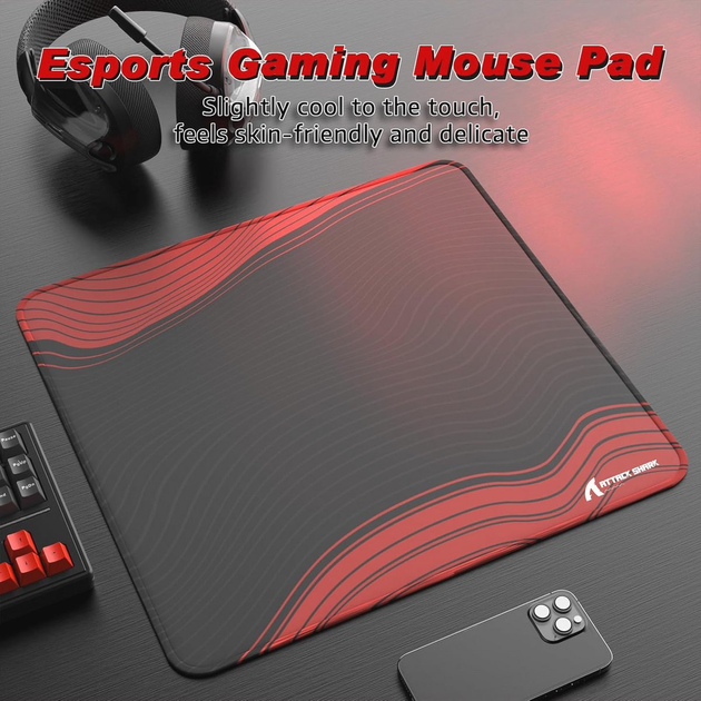 Игровой коврик ATTACK SHARK CM02 eSport Black Red 450×400×4 мм, водостойкий, микрошов, текстурированная поверхность - изображение 6