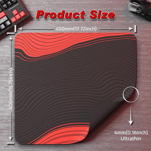 Игровой коврик ATTACK SHARK CM02 eSport Black Red 450×400×4 мм, водостойкий, микрошов, текстурированная поверхность - изображение 8