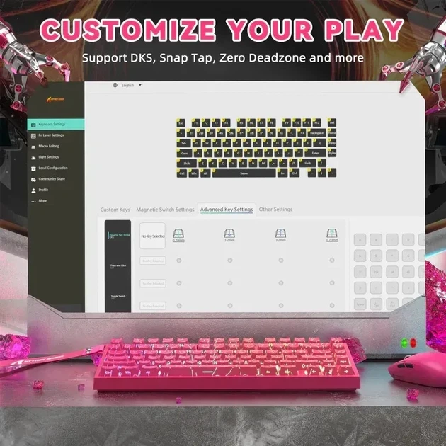 Магнітна клавіатура Attack Shark R82 HE Pink, розмір 75%, Hall Effect, Rapid Trigger, 8000 Гц опитування, RGB підсвічування - зображення 4