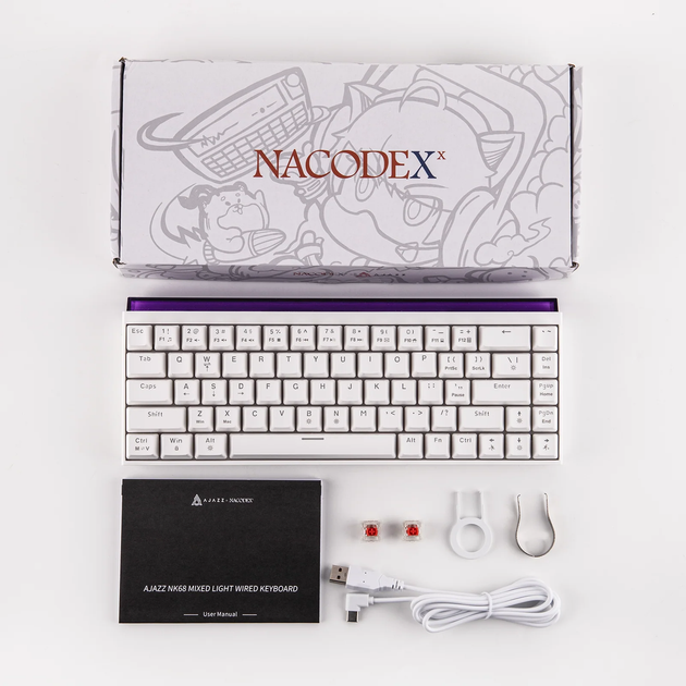 Механічна клавіатура Ajazz NK68 White з Red Switch, RGB підсвічуванням, HOT-SWAP, 65% - Фото 2 Механічна клавіатура Ajazz NK68 White з Red Switch, RGB підсвічуванням, HOT-SWAP, 65% - зображення 2