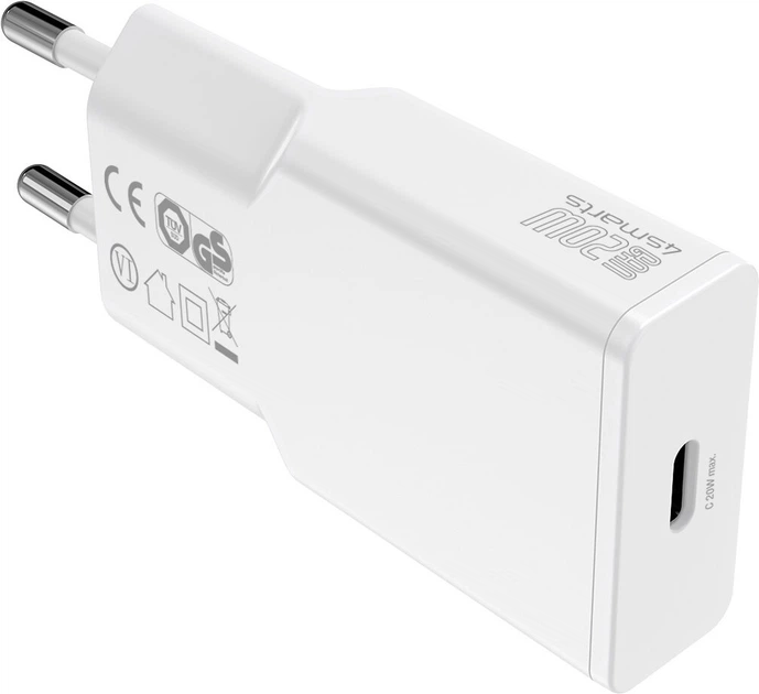 Зарядний пристрій 4smarts Wall Charger PDPlug Slim 20W GaN 1C and USB-C Cable 1.5m White (4252011909032) - зображення 3