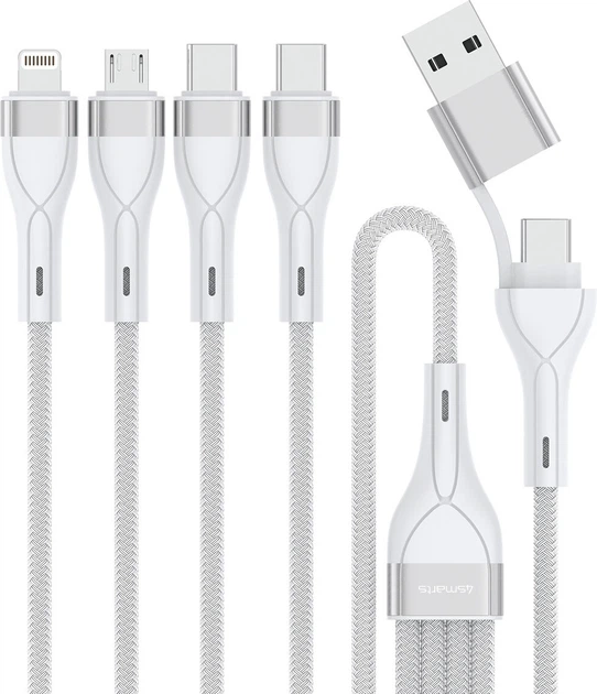 Kabel 4smarts USB-C/A Multi-Charging cable 4in2 1.2 m White (4252011908219) - obraz 2